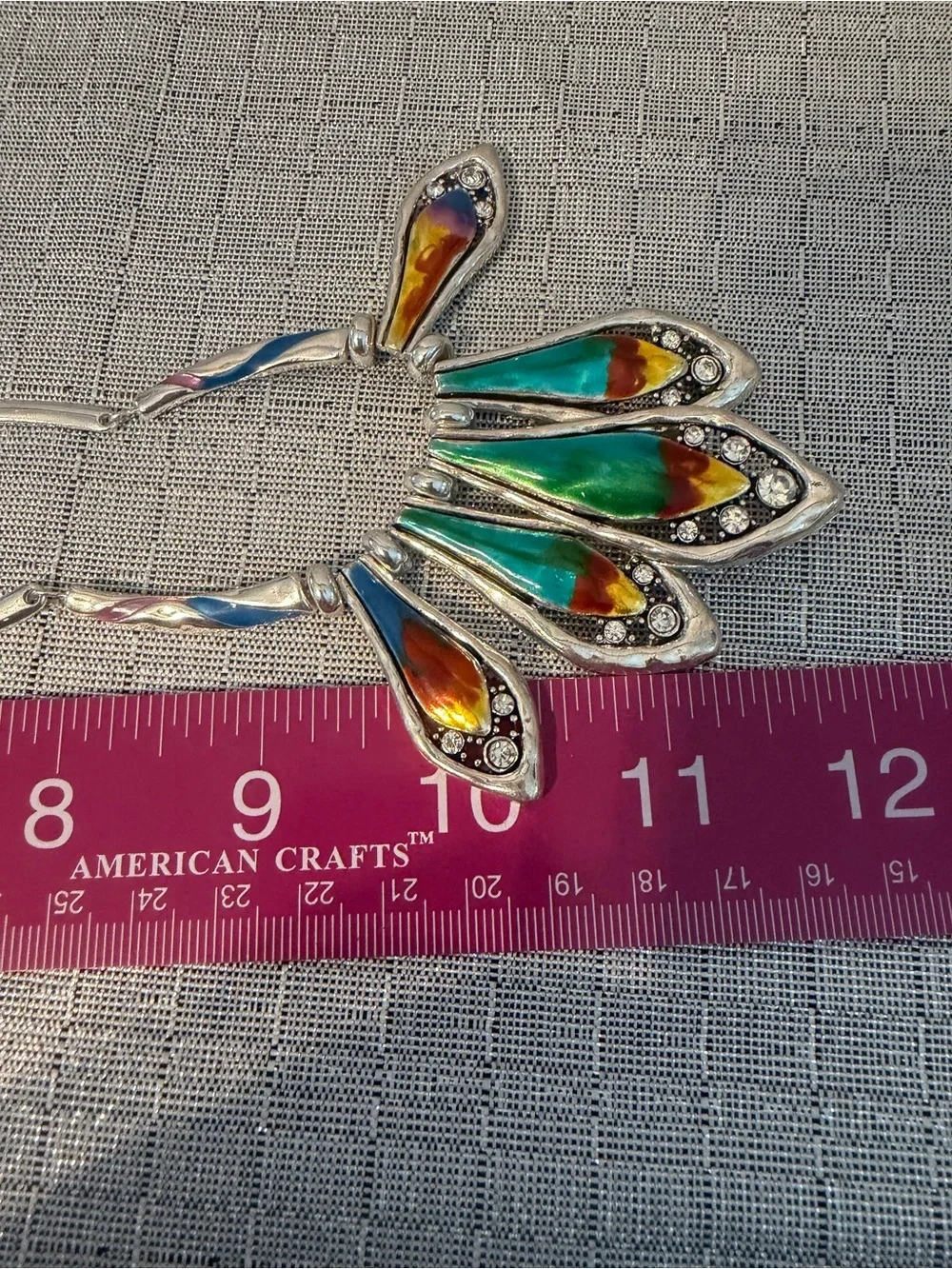 Multicolor Teardrop Statement Necklace and Earring Set - Silver Tone